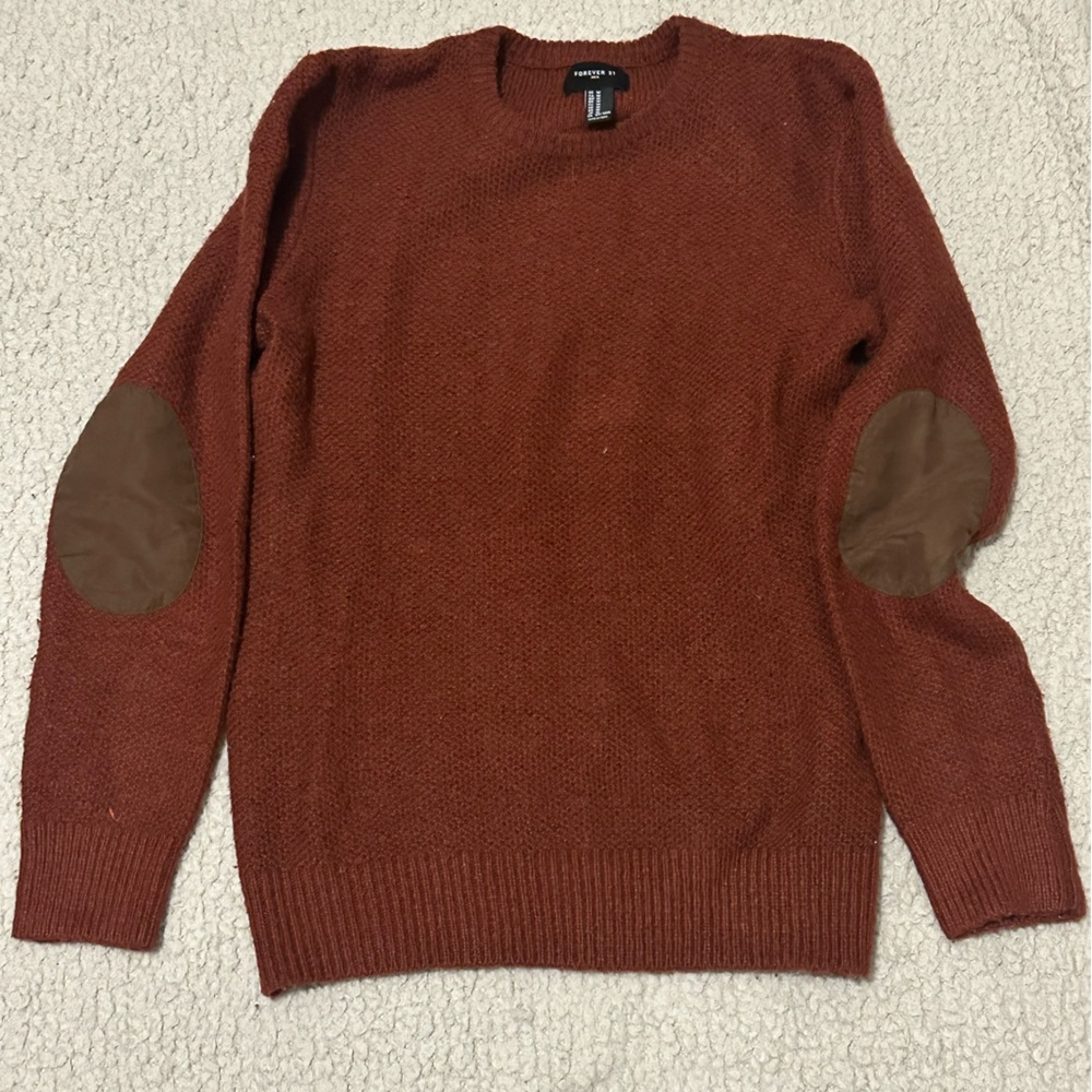 Forever 21 Men's Brick Sweater with Chocolate Elbow Patches